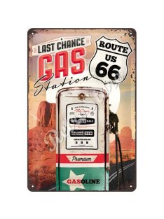   Retró Fém Tábla - Gasoline, Benzin, U.S. Route 66 Dombornyomott