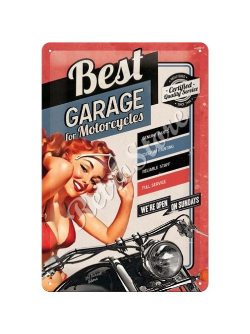 Retró Fém Tábla - Best Garage For Motorcycles Reklámtábla Dombornyomott