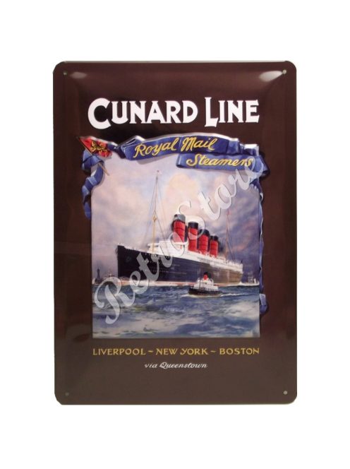 Retró Fém Tábla - Cunard Line Queenstown Hajó Reklámtábla Dombornyomott