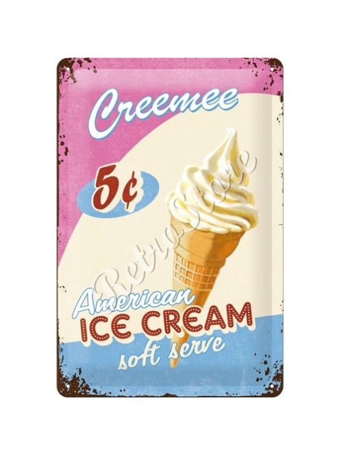 Retró Fém Tábla - Ice Cream, Fagyi Dombornyomott Reklámtábla