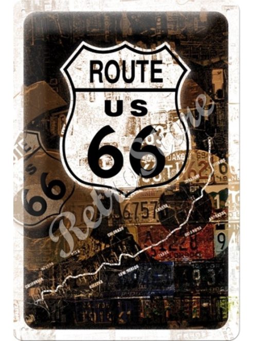 Retró Fém Tábla - U.S. Route 66 Dombornyomott