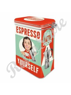 Retró Fémdoboz Csatos, Aromazárós - Coffee, Kávé Dombornyomott