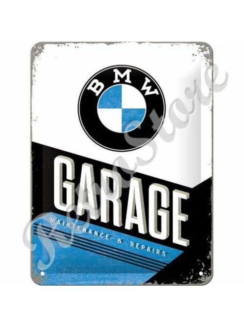 Retró Fém Tábla - BMW Garage, Garázs Dombornyomott