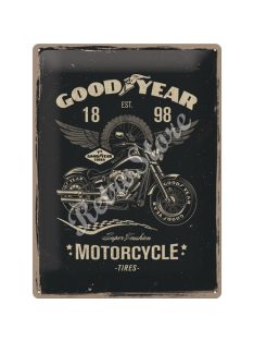 Retró Fém Tábla - Goodyear Motorcycle Gumik Dombornyomott