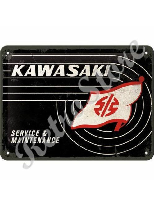 Retró Fém Tábla - Kawasaki Service, Szerviz Dombornyomott