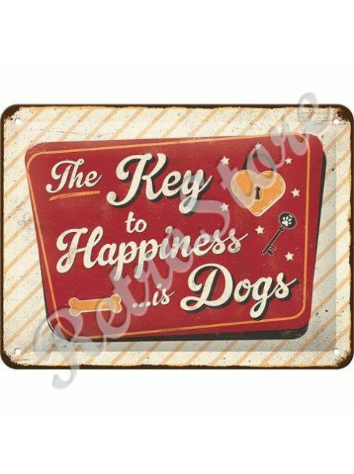 Retró Fém Tábla - A boldogság kulcsa ... a kutya Dombornyomott