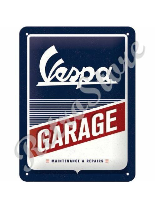 Retró Fém Tábla - Vespa Garage, Garázs Dombornyomott