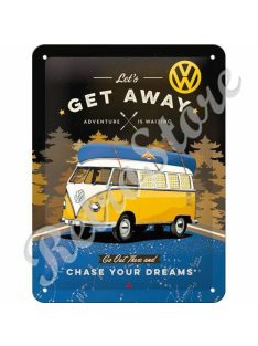 Retró Fém Tábla - Volkswagen VW T1 Busz Dombornyomott Méretek: 15 x 20 cm