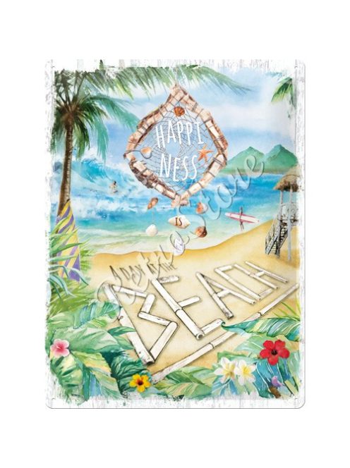 Retró Fém Tábla - Boldogság egy nap a strandon Dombornyomott Méretek: 30 x 40 cm