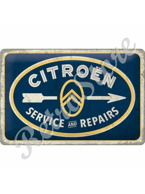 Retró Fém Tábla - Citroën Service & Repair, Citroen Szerviz, Javítás Dombornyomott