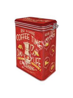   Retró Fémdoboz Csatos, Aromazárós - Coffee, Kávé Dombornyomott